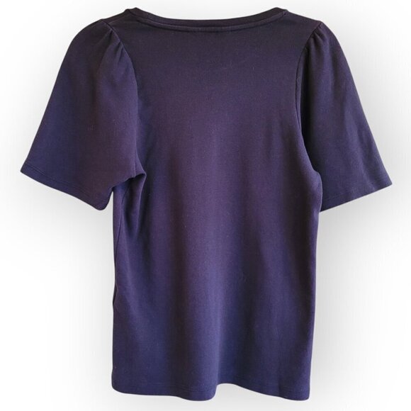Part Two Navy Gathered Sleeve T-Shirt, Organic Cotton, Size S - Picture 3 of 7